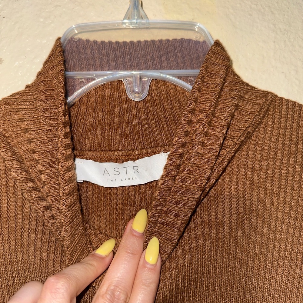 Astr Brown Cowl Neck Sweater with Ribbed Texture